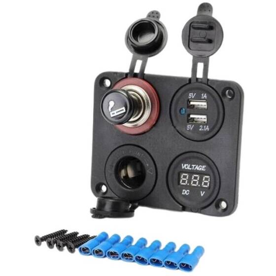 Oto Çakmak Dişi Çakmaklık Soketi Voltaj Göstergesi ve 2x5V USB Marine Panel - 2
