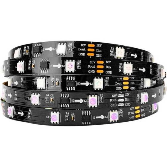 Plastik Kapaklı 12V WS2811 RGB5050 Beyaz SMD LED Şerit 96 LED/Metre Esnek 5 Metrelik Makara IP67 - 1