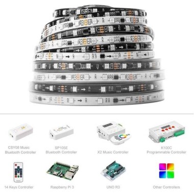 Plastik Kapaklı 12V WS2811 RGB5050 Beyaz SMD LED Şerit 96 LED/Metre Esnek 5 Metrelik Makara IP67 - 5