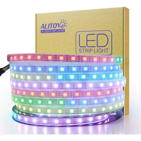 Plastik Kapaklı 12V WS2815 RGB5050 Beyaz SMD LED Şerit 60 LED/Metre Esnek 5 Metrelik Makara IP67 - 1