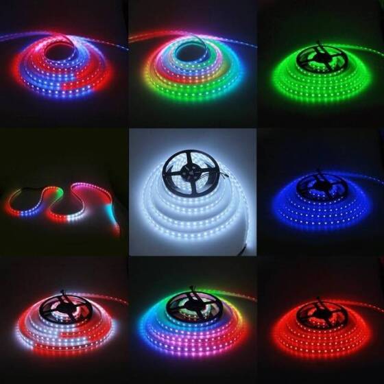 Plastik Kapaklı 12V WS2815 RGB5050 Beyaz SMD LED Şerit 60 LED/Metre Esnek 5 Metrelik Makara IP67 - 5