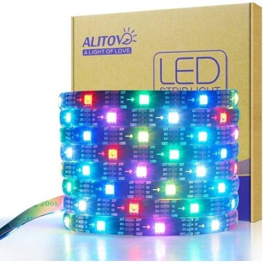 Plastik Kapaklı 12V WS2815 RGB5050 Siyah SMD LED Şerit 30 LED/Metre Esnek 5 Metrelik Makara IP67 - 1