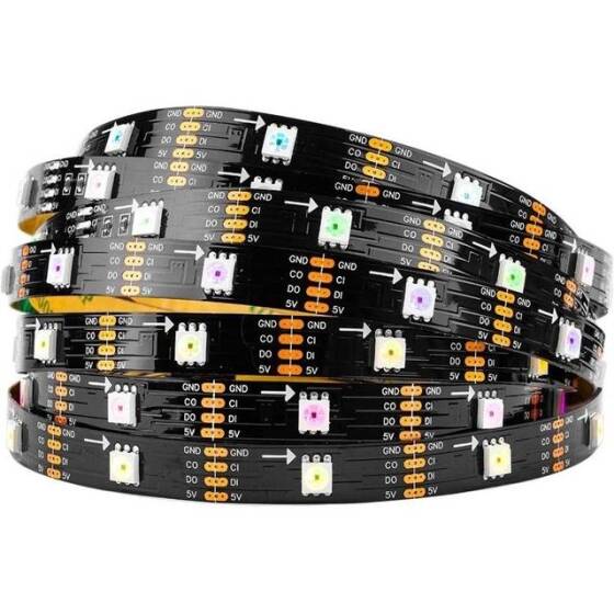 Plastik Kapaklı 5V SK9822 APA102C RGB5050 Siyah SMD LED Şerit 30 LED/Metre Esnek 5 Metrelik Makara IP67 - 1
