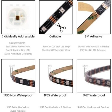 Plastik Kapaklı 5V WS2813B RGB5050 Beyaz SMD LED Şerit 30 LED/Metre Esnek 5 Metrelik Makara IP67 - 4