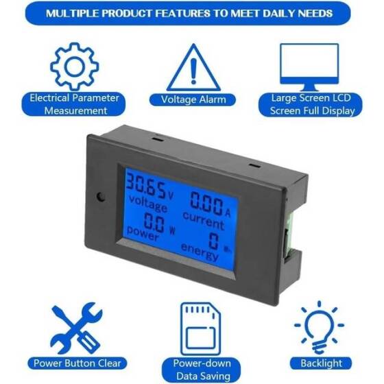 PZEM-031 DC6-5-100V 20A Dijital Ekran Çok Fonksiyonlu Gerilim Ve Akım Güç Ölçer - 2