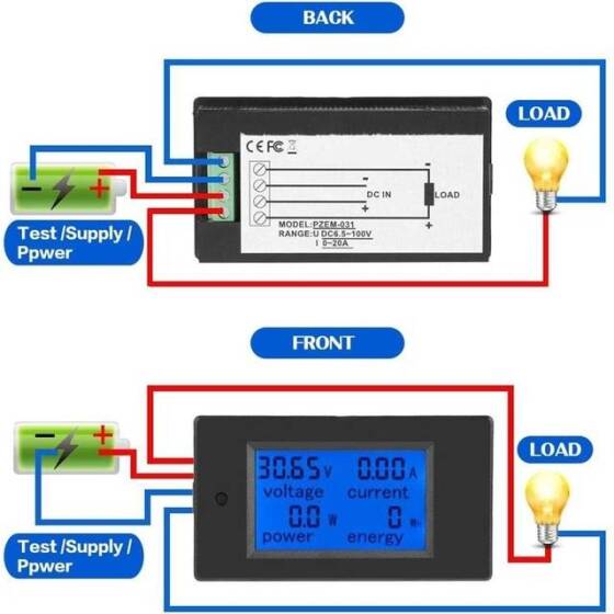 PZEM-031 DC6-5-100V 20A Dijital Ekran Çok Fonksiyonlu Gerilim Ve Akım Güç Ölçer - 3