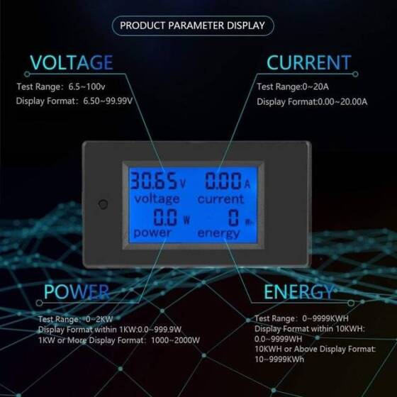 PZEM-031 DC6-5-100V 20A Dijital Ekran Çok Fonksiyonlu Gerilim Ve Akım Güç Ölçer - 4