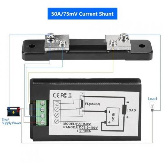 PZEM-051 50A DC6-5-100V Gerilim Akım Güç Dijital Güç Ölçer Modülü 50A Yönlendiricili - 4
