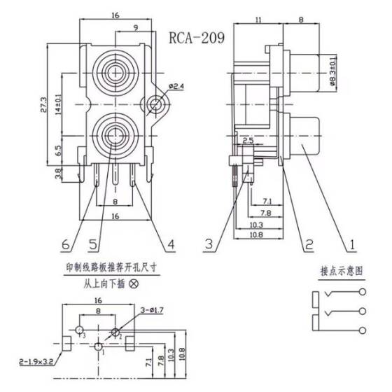 RCA-209 3.5mm Stereo RCA Jack Dişi - PCB Tip - 4
