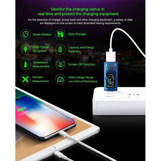 RD AT35 Haneli USB 3-0 Renkli LCD Voltmetre Ampermetre Gerilim Akım Ölçer Multimetre Pil Şarj Güç Bankası USB Test Cihazı - 3