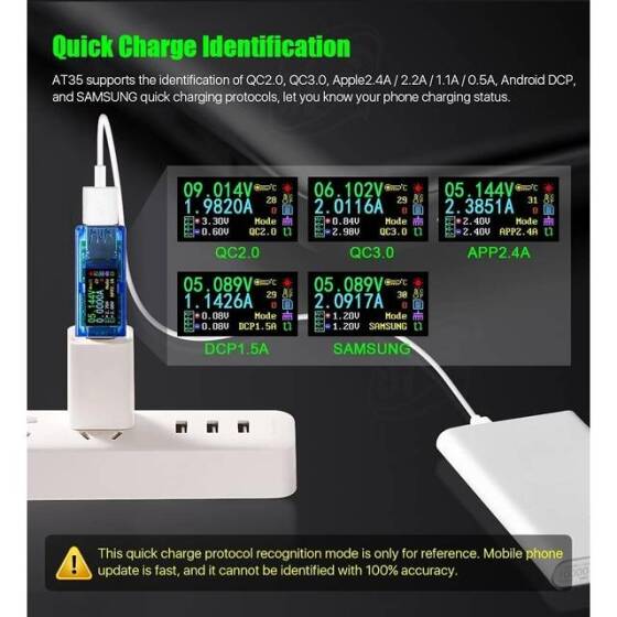 RD AT35 Haneli USB 3-0 Renkli LCD Voltmetre Ampermetre Gerilim Akım Ölçer Multimetre Pil Şarj Güç Bankası USB Test Cihazı - 4