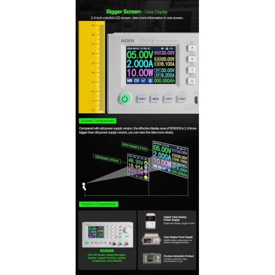 RD RD6006 USB WiFi DC-DC Gerilim Akım Adım Aşağı Güç Kaynağı Modülü Buck Ayarlanabilir Dönüştürücü Multimetre 60 V 6A Wifi Hariç - 3