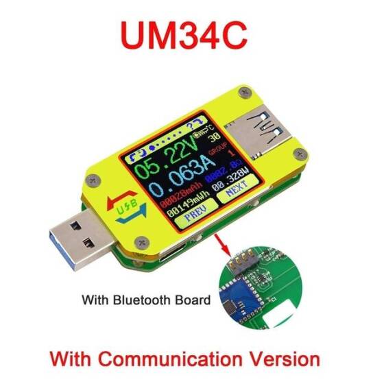 RD UM34C APP USB 3-0 Tip-C DC Voltmetre Ampermetre Gerilim Akım Ölçer Pil Şarj Ölçüsü Kablo Direnç Test Cihazı İle İletişim Sürümü - 2