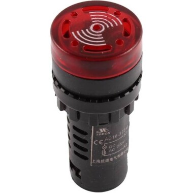AD16-30SM 30mm 220V Kırmızı Işıklı Buzzer - Buzzerlı Sinyal Göstergesi - 1