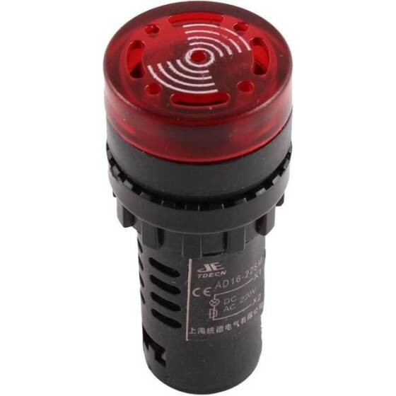 AD16-30SM 30mm 220V Kırmızı Işıklı Buzzer - Buzzerlı Sinyal Göstergesi - 1