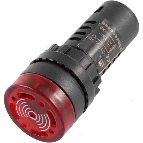 AD16-30SM 30mm 220V Kırmızı Işıklı Buzzer - Buzzerlı Sinyal Göstergesi - 3