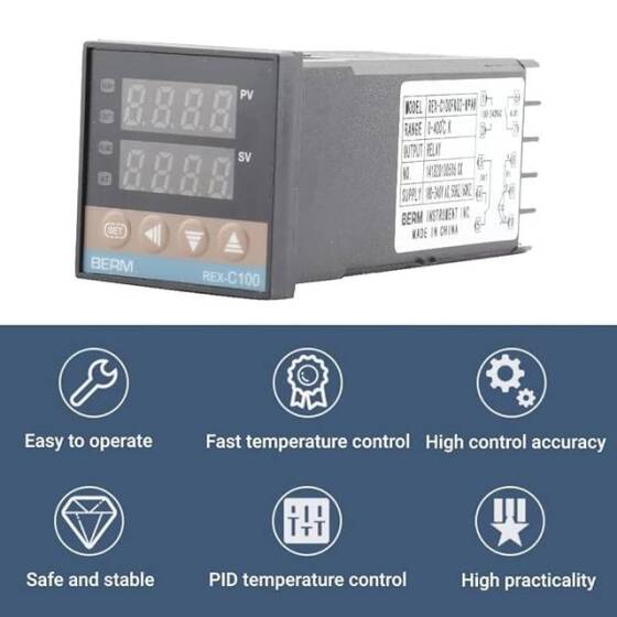 REX-C100 Dijital Termostat Sıcaklık Kontrol Cihazı Regülatörü SSR 12V Çıkış TC(K-J-S-E) / RTD (PT100- CU50) Evrensel Giriş - 4