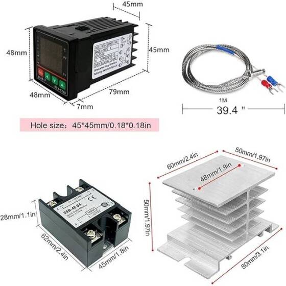 REXC100 Termostat + SSR-40DA Solid State Röle + K Termokupl 1m Prob Sensörü SSR 12V Çıkış TC(K- J- S- E) / RTD (PT100- CU50) Üniversal Giriş - 2