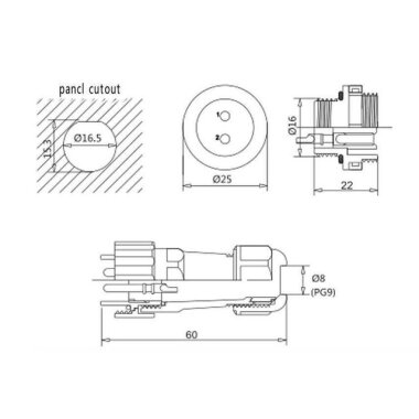 SD16 6 Pin 16mm Su Geçirmez Konnektör Takımı - Panel Tipi - 3