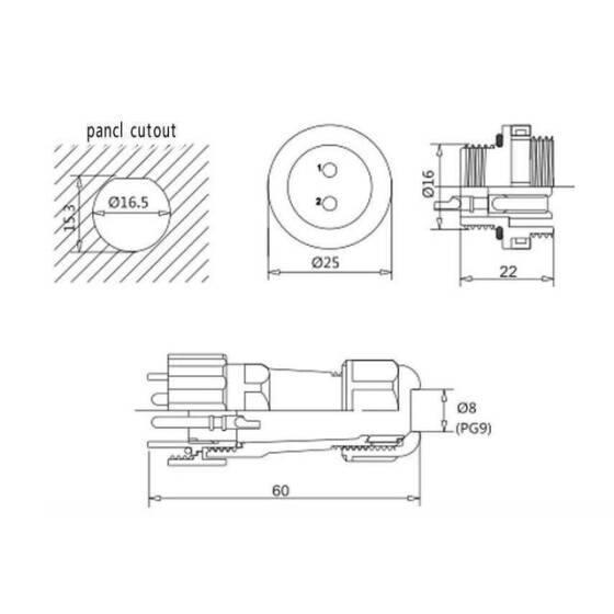 SD16 6 Pin 16mm Su Geçirmez Konnektör Takımı - Panel Tipi - 3