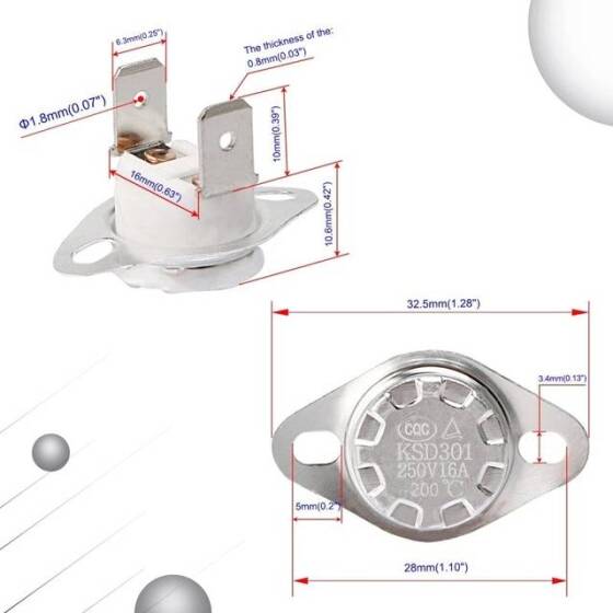 Seramik KSD301 200 Derece NC Limit Termostat 250V 16A - 2