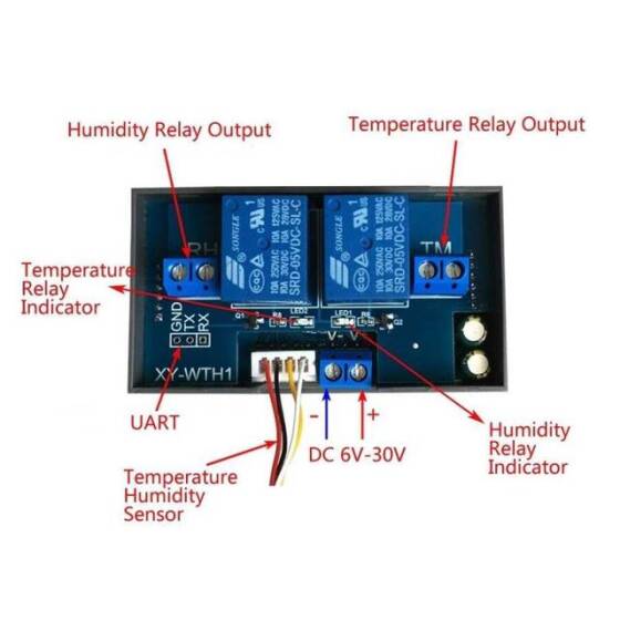SHT20 Sıcaklık ve Nem Ölçer Ekranlı Röle Modülü - Kuluçka Termostat - XY-WTH1 - 6