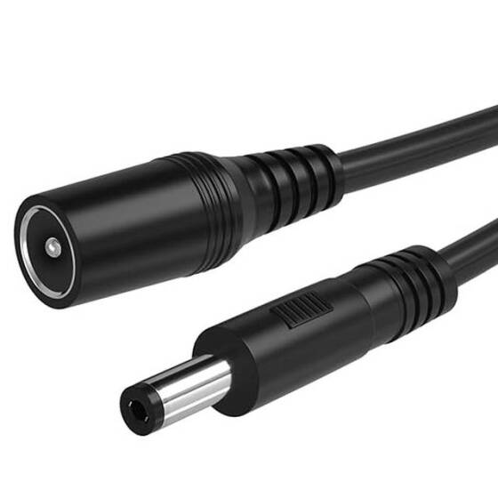 Siyah DC5.5x2.1 Erkek-Dişi Fiş Uzatma Kablosu 304 Anahtarlı Güç Kablosu - Uzunluk 28cm - 1