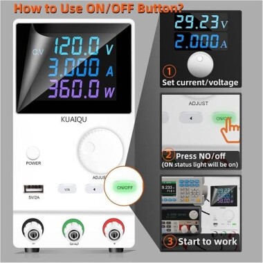 Siyah SPPS-B1203D 120V 3A Renkli Ekranlı Çift Düğmeli DC Ayarlı Güç Kaynağı 220V EU Fişli - 1