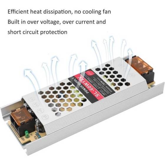 SiyahxH-12V-60W 5A Led Ultra İnce Fiberglas Panel İnce Şerit Kablolu Güç Kaynağı - 3