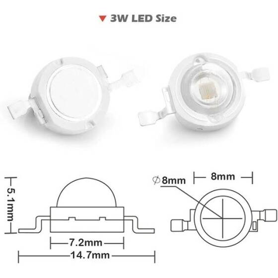 SMD 3W POWER LED Mor 405-410nm - 3