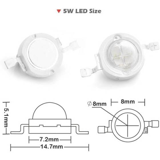 SMD 5W POWER LED Kırmızı Çift Çipli - 4