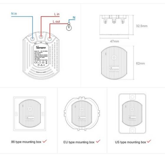 Sonoff D1 Wifi 433Mhz Akıllı Dimmer Anahtarı DIY Akıllı Ev Mini Anahtarı - 8