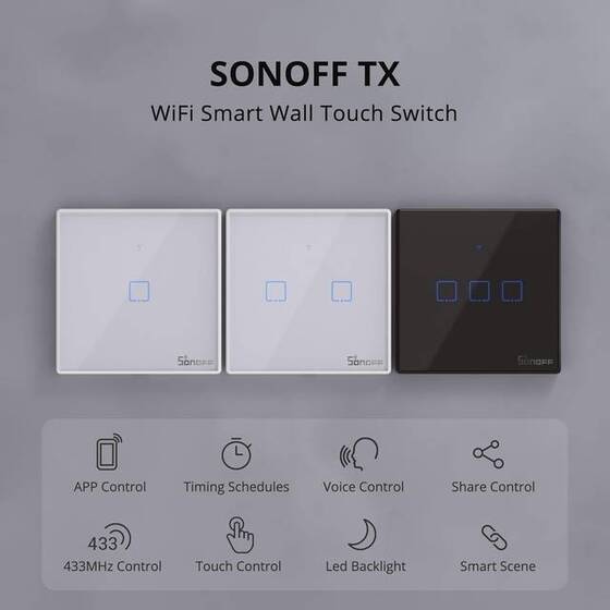SONOFF T2EU1C-TX Wifi Dokunmatik Kablosuz Anahtar Akıllı Ev - 5