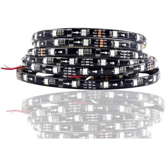 Su Geçirmez 12V WS2811 RGB5050 Siyah SMD LED Şerit 144 LED/Metre Esnek 5 Metrelik Makara IP30 - 1
