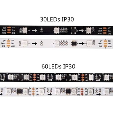 Su Geçirmez 12V WS2811 RGB5050 Siyah SMD LED Şerit 144 LED/Metre Esnek 5 Metrelik Makara IP30 - 3