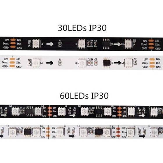 Su Geçirmez 12V WS2811 RGB5050 Siyah SMD LED Şerit 144 LED/Metre Esnek 5 Metrelik Makara IP30 - 3