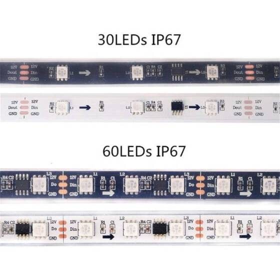 Su Geçirmez 12V WS2811 RGB5050 Siyah SMD LED Şerit 144 LED/Metre Esnek 5 Metrelik Makara IP30 - 4