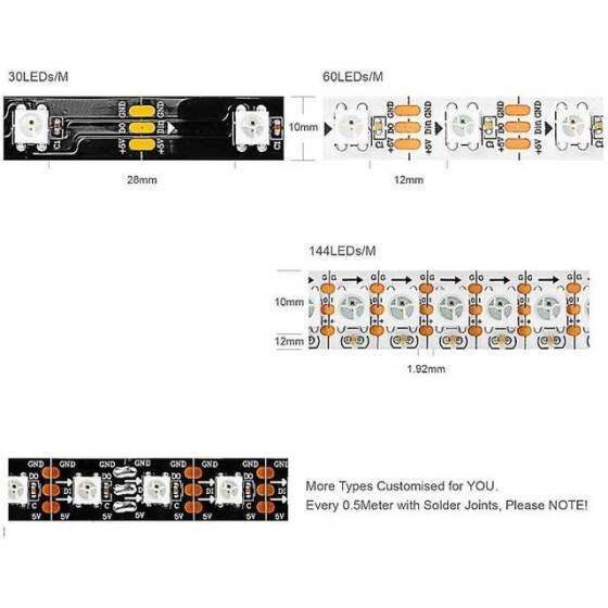 Su Geçirmez 5V SK6812 RGBWW 5050 Siyah Esnek 1M SMD LED Şerit 144 LED/Metre IP30 - 2