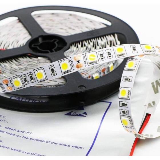 Su Geçirmez Beyaz 5050 12V SMD LED Şerit 60 LED/Metre Esnek 5 Metrelik Makara - 1