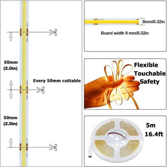 Su Geçirmez FC0B Ra09 3000K Sıcak Beyaz 24V SMD LED Şerit 528 LED/Metre Esnek 5 Metrelik Makara 8mm Genişlik - 3
