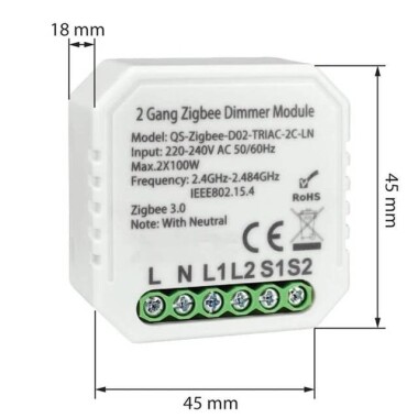 Tuya Zigbee 3.0 Dimmer Modülü 2 Grup QS-Zigbee-S04-2C-LN Sıfır Ateşli Orjinal Paketleme - 2