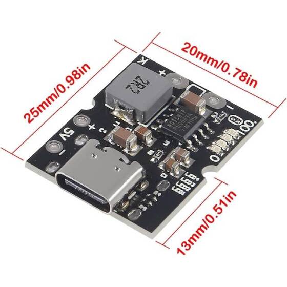 Type-C USB 5V 2A Boost Dönüştürücü Step-Up Güç Modülü Lityum Pil Şarj Koruma Kartı - 3