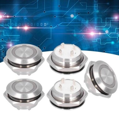 Ultra Kısa Düz Kafa 19mm 3-6V Su Geçirmez Anlık Kendinden Sıfırlamalı Ultra İnce Dokunmatik Metal Push buton Yeşil ledli - 5