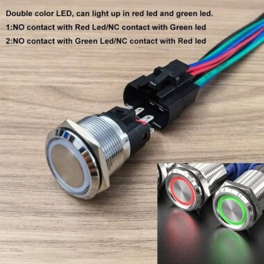 Ultra Kısa Düz Kafa 22mm 12-24V Su Geçirmez Anlık Kendinden Sıfırlamalı Ultra İnce Dokunmatik Metal Push buton Beyaz Ledli - 2
