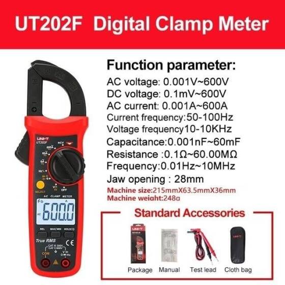 UNI-T UT203 LCD Dijital Kelepçe Multimetre Ohm Dmm DC AC Akım Voltmetre Pilsiz - 2