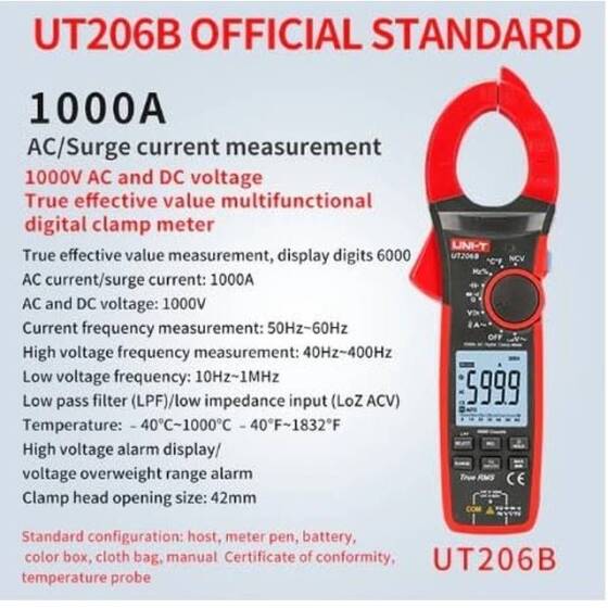 UNI-T UT206 LCD Dijital Kelepçe Multimetre Ohm Dmm DC AC Akım Voltmetre Pilsiz - 2