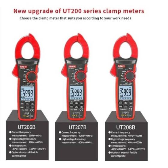 UNI-T UT206 LCD Dijital Kelepçe Multimetre Ohm Dmm DC AC Akım Voltmetre Pilsiz - 3