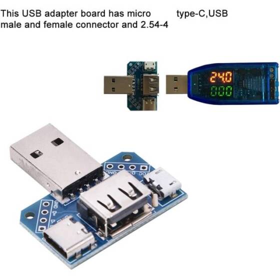 USB Adaptör Kartı Erkek - Dişi Adaptör Mikro USB/Type-C Arayüzü 4P 2.54mm - 4