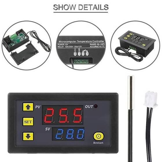 W3230 12V Dijital Sıcaklık Kontrollü Termostat Cihazı 1 metre kablolu - 2