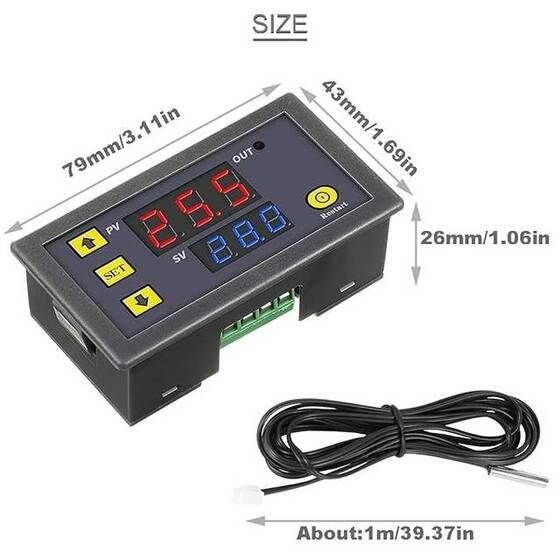 W3230 12V Dijital Sıcaklık Kontrollü Termostat Cihazı 1 metre kablolu - 3